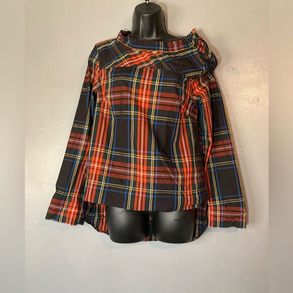 J. Crew Tops - J Crew plaid high low blouse